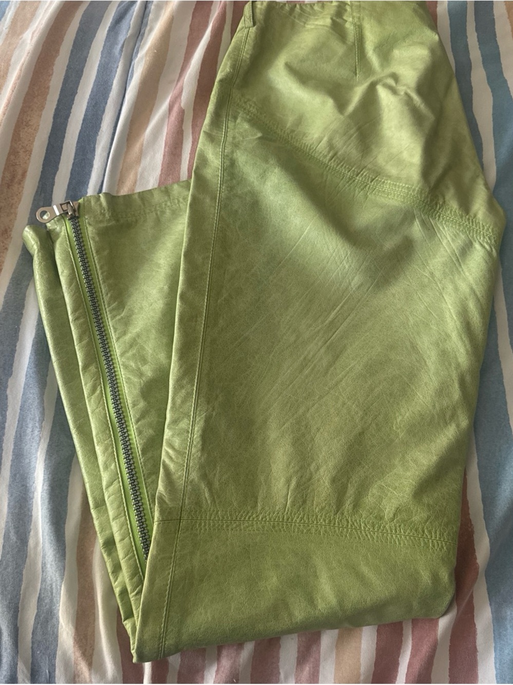 Straight Leg Women's Leather Pants in Light Green